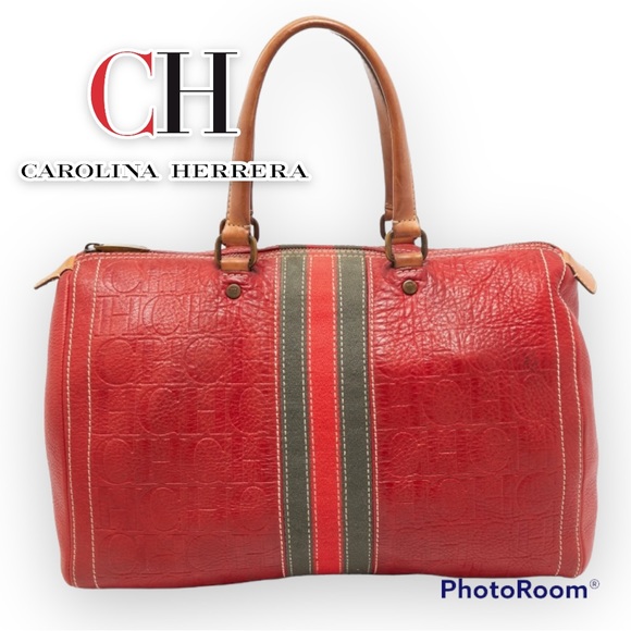 Carolina Herrera Handbags - CH Carolina Herrera Red Monogram Leather Andy Boston Bag